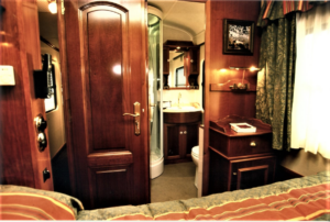 Costa Verde luxury train suite bathroom featuring a shower and lavatory
